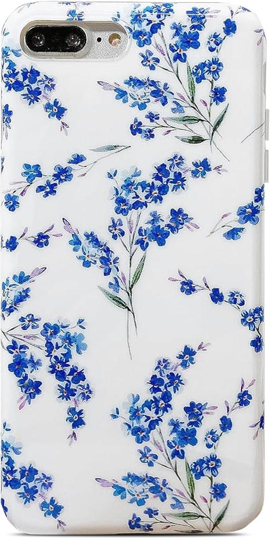 J.west Floral iPhone 8 Plus & iPhone 7 Plus Case 5.5", Soft TPU Flower Pattern Design, Shockproof Bumper for Women & Girls Blue