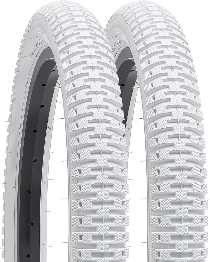 YUNSCM 2-PCS 16" Bike Tires 16x1.95/53-305 (White) Compatible with Kid Bike 16 x 1.95 All-Terrain Directional Tread Bicycle Tires