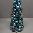 Amooca 16in Christmas Ball Tree with LED Lights Table Centerpiece Fireplace Decor Indoor Holiday Party Home Decoration Light Blue Silver