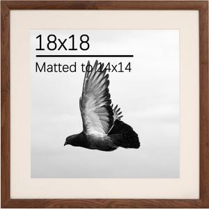 18x18 Natural Oak Wood Walnut Finish Picture Frame - Display 14x14 Photos with Mat or 18x18 Without - Modern Minimalist Gallery Wall Poster Frame - Horizontal & Vertical Wall Mounting