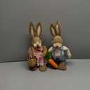 DR.DUDU Set of 2 Easter Decorations for Home- 14" Sisal Bunny Figurines with Carrot & Egg, Spring Straw Bunny Couple Farmhouse Centerpieces for Tables, Easter Rabbits Decor