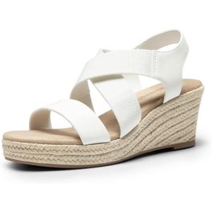 DREAM PAIRS Womens Platform Espadrilles Wedge Sandals, Slip on Elastic Ankle Strap Sandals for Women Casual Dressy Summer (6.5, White-pu)