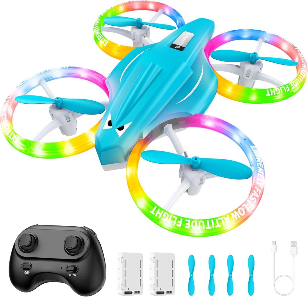 Drones for Kids With Cool Light, Kids Drone with 3D Flip, Altitude-Hold, Self-Rotation, Headless Mode, 3 Speed Modes, One-Click Take-off/Landing, Mini Drone for Beginners, IndoorLight Blue