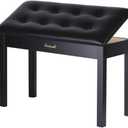 Solid Wood Duet Piano Bench with Storage, Piano Stool and Padded Cushion, Keyboard Bench with Bookcase, Piano Chair and Piano Seat with High-Density Sponges.