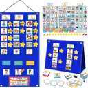 Large Visual Schedule for Kids with Autism 27"x14.5" Morning Routine Chart for Toddlers Behavior Reward Chore Chart for Kids at Home ADHA, Autism Learning Materials with 124 Cards (Large Blue) (Blue-wider Version)