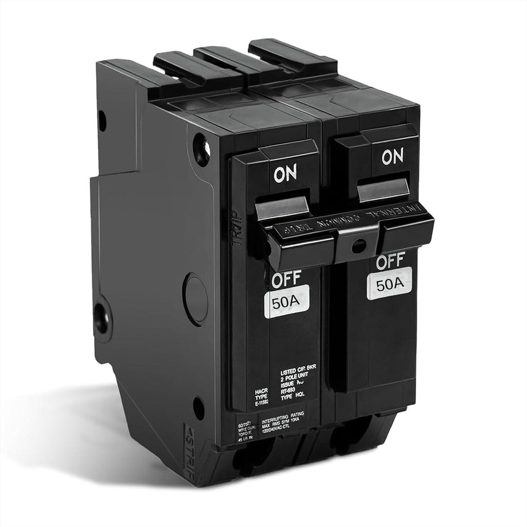 THQL1250 50 Amp 2-Pole Circuit Breaker, Plug-in Mount, Thermal Magnetic Protection, 10KA Interrupt, 110/220V, Compatible with GE Q-Line & Thick Series Load Centers