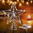 WHOLEV Silver Christmas Tree Toppers8-Inch Silver Tree Toppers Star Metal Design Glittered Tree-top Star, 15 LED Lights Topper for Christmas Tree Home Decor Gift Holiday Winter Party