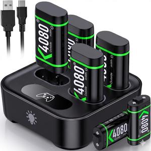 Batteries Cases and Storage Sets with Charger Dock for Xbox, 6-Pack Rechargeable Battery Pack for Xbox Series X|S/Xbox One/Elite, 4-Slot Controller Charger Station with Light Touch Control