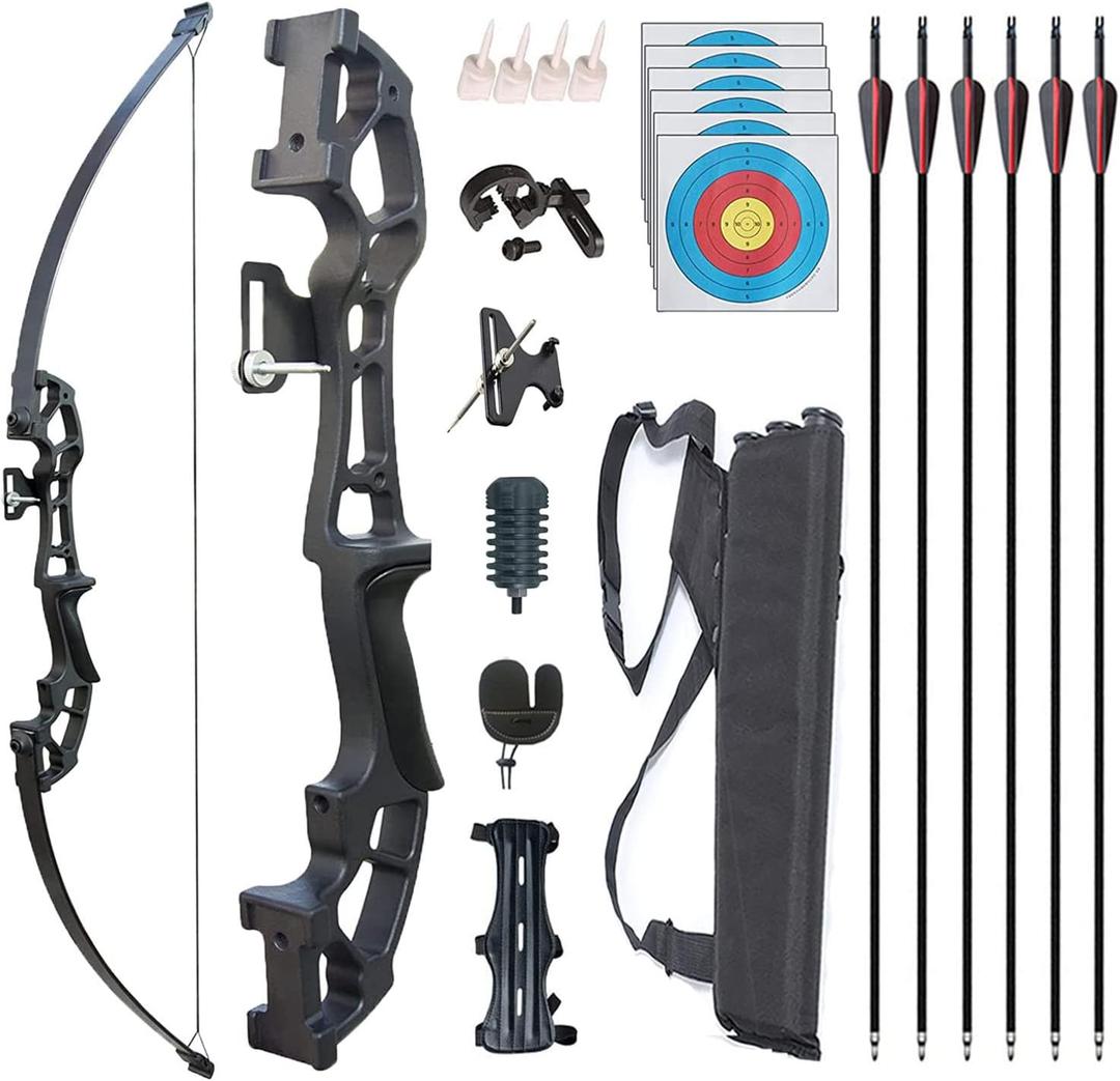 Archery Recurve Bow and Arrows Set for Adults Metal Riser 51" Longbow Kit Right Hand Straight Bow for Beginner Outdoor Hunting Shooting Practice (30lb)