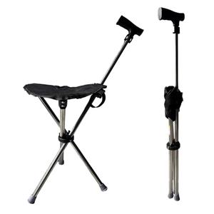 Cane with Seat - Portable Stool Chair, Supports Up to 220 Lbs cameping Chairs, Lightweight Up to 1.8 Lbs, Suitable for Men, Women, Seniors, People with Disabilities (Adjustable-Black Model A)