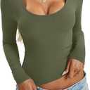 Eachyes Womens Tight Long Sleeve Shirts Scoop Neck Tops Y2K Basic Slim Fit Going Out Fall Fashion Clothes 2026 (Brown, M)