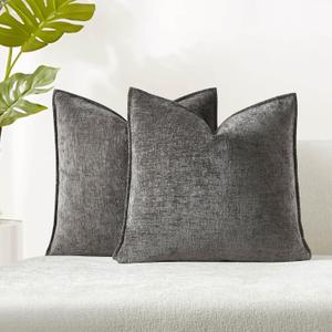 JUSPURBET Pillow Covers 20x20 Set of 2 Decorative Throw Pillow Covers Case for Couch Sofa Bed Soft Chenille Cushion Covers with Hidden Zipper for Home Decor Living Room, Dark Grey