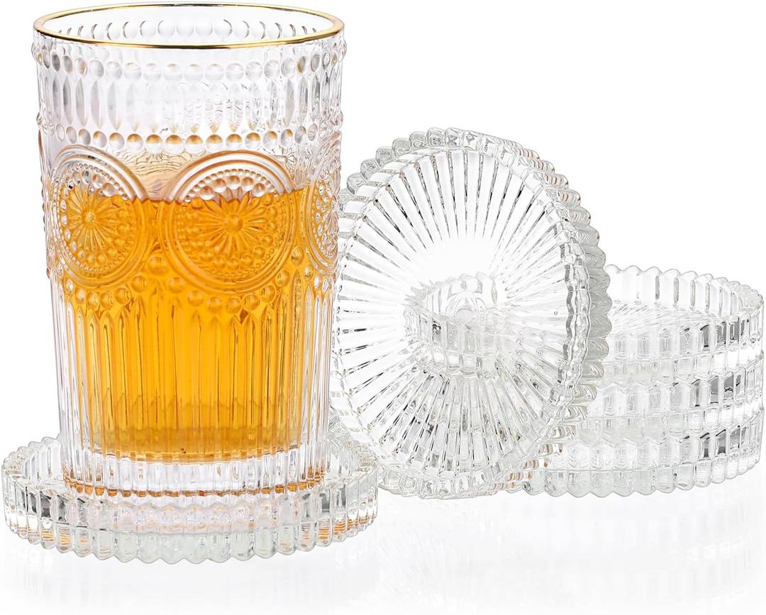 Modern Clear Coaster Set of 5- Glass Coasters for Drinks Crystal Coasters Round Cup Mat Coffee Table Decor for Office, Kitchen, Bar, Dining Room, Living Room, Patio (Clear)