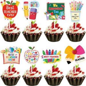 2 x WorldBazaar Teacher Appreciation Cupcake Toppers 24 PCS End of Year Teacher Thank You Cake Topper Decoration Graduation Preschool Kindergarten Party Supplies