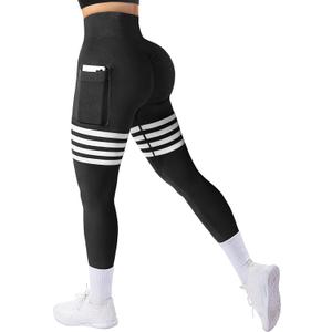 A AGROSTE Seamless Workout Leggings for Women Scrunch Butt Lifting Leggings Booty High Waisted Yoga Pants (1-black Side Pockets), Small