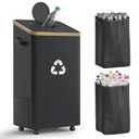 26 Gallon Recycling Bin for Kitchen, 100L Recycle Bin with Lid, Recycle Bins for Kitchen with 4 Wheels(Lockable),2 Reusable Inner Bags, for Bottle Can Glass Plastic Stickers, Black