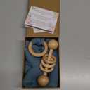 Baby Lovey, Wood Rattle, Teether Ring, 3 Pack Montessori Gift, Navy Blue, Cotton, Double Gauze, Baby Shower, Gender Neutral Gift