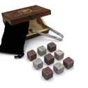 Whiskey Stone Gift Box set with 9 Premium Granite Stones (Won't Water Down Your Drink!), Wood Box, Velvet Carrying Bag and Tongs (Natural Red)