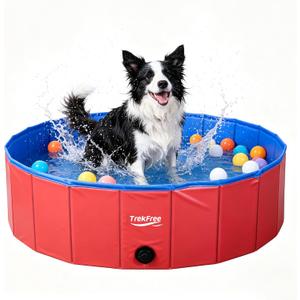 Foldable Pet Pool, Puppy Small Medium Large Dogs Pool, Non-Slip Pet Bath Tub for Outdoor Backyard, Collapsible Dogs Swimming Pool for Dogs Cats and Kids 40" Red