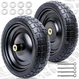 13 Inch Flat Free Tire - 13'' Tires for Garden Cart Replacement Wheels, Wheelbarrow Tires 13 Inch, 4.00-6 Tire Flat Free for Garden Cart, Yard Trailers, Trolley, 5/8'' Bearings, 2.1'' Offset Hub, 2Pack