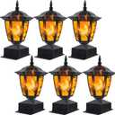 Dynaming Solar Flame Post Lights Outdoor, Solar Powered Lamps Fence Post Cap Lights, Flickering Flame LED Lantern Decorative Waterproof for Garden Deck Patio, Fit 4x4, 5x5 or 6x6 Wooden Posts, 6 Pack (Black)