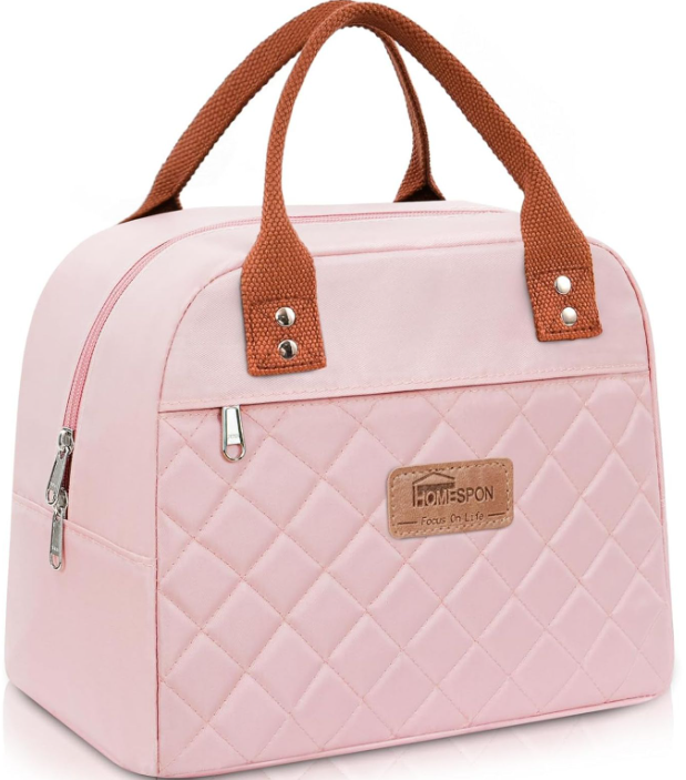 HOMESPON Insulated Lunch Bag for Women Men Adults Lunch Tote with Front Pocket Lunch Box Container Cooler Bag for Work Picnic (Pink)