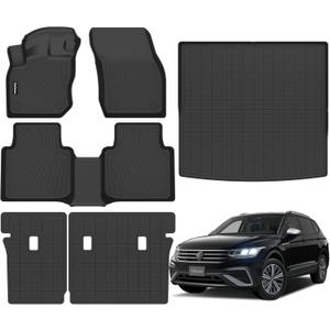 Floor Mat Set for 2025 2026 Volkswagen VW Tiguan Includ Floor Mats & Trunk Liner & Backrest MatAll-Weather, Stain-Resistant Car Floor Liners, Accessory Custom Fit for Volkswagen Tiguan 2025 (Black)