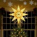 Christmas Tree Topper, 11.8 Inch Gold Christmas Star Topper with 10 LEDs Lights, 3D Tree Star Xmas Decorations Indoor (Clamp/Pole Mount) (Warm White)