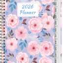 2 x 2026 Planner, Weekly and Monthly Calendar Planner , Jan 2026 - Dec 2026, Hardcover Calendar Planner with Tabs, Spiral Bound, Inner Pocket, Agenda Notebook for Office School Supplies, 6.2" x 8.5" - Pink Blossoms