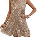 SOLY HUX Women's Sleeveless Tank Dress Round Neck Ruffle Hem Casual Jacquard Hem Smock Summer Mini Dresses for Women Plain Khaki X-Small