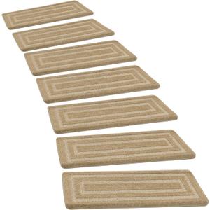 PURE ERA Bullnose Carpet Stair Treads Set Tape Free Non-Slip Indoor Stair Protectors Pet Friendly Rugs 9.5" x 30"(14 Pieces,Khaki Rectangular)