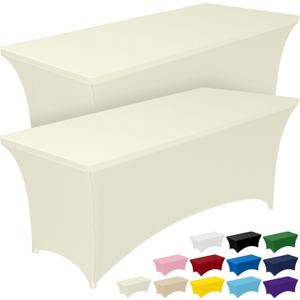 Pureegg Spandex Tablecloth 6ft - 2 Pack, Fitted and Tight Cloth for Rectangle Table, Wrinkle-Free and Stretch Table Cover for Party, Wedding, Banquet and Birthday, Ice Cream, Ivory