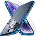SPIDERCASE for iPhone 14 Case/iPhone 15 Case, [15 FT Military Grade Drop Protection][Non-Slip] 2 Pack [Tempered Glass Screen Protectors+Camera Lens Protectors] Heavy Duty Shockproof Case, Dark Blue