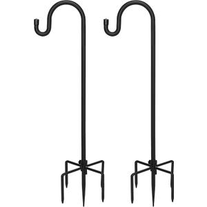 Kingsyard 2 Pack Adjustable Shepherd Hooks for Outdoor - 92 INCH Heavy Duty Bird Feeder Pole with 5 Prong Base, Hummingbird Feeder Stand, Garden Plant Baskets, Weddings Decor, Solar Light Lanterns