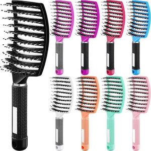 Zopeal 9 Pcs Detangling Brush Bulk Boar Bristle Hair Brushes Curved and Vented Detangler Hairbrush for Women Men Shiny Detangling Dry, Wet, Curly, Thick or Straight Long Blowing Hair Accessories