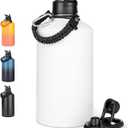 Fijinhom Gallon Water Bottle with 2 Lids (Straw & Spout), 304 Stainless Steel Water Jug with Handle and Wide Mouth, 1 Gallon Vacuum Double Walled Jug for Sports, Outdoors, Leak-Proof, White 128 oz