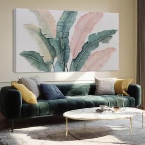SHEYOYE Large Green Flower Wall Decor and Pink Plant Wall Decor | Modern Wall Art for Living Room | Canvas Wall Art for Bedroom | Room Posters 24" x 48"