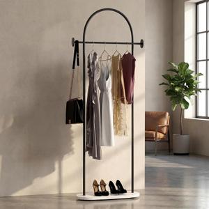 Black Clothing Racks, Modern Industrial Clothes Rack with Shelf, Heavy Duty Freestanding Coat Rack, Metal Coat Hanger Stand with Hooks for Boutique Office