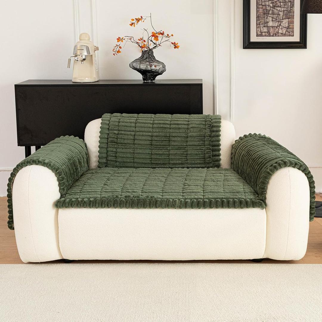 Sofa Couch Cover, Sofa Covers for Dogs Washable, Non-Slip Striped Sofa Slipcovers for Sectional Sofa, Sofa Cover Furniture Protector for L Shaped(Dark Green, 27.6"x 27.6")