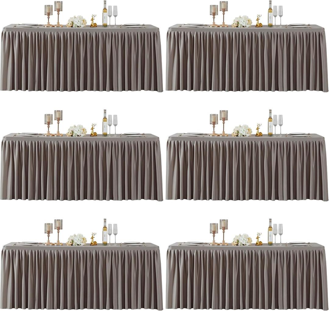 6 Packs Natural Tablecloths Rectangle Tables 8ft, Stretch Fitted Table Covers for 8 Foot Tables Wrinkle Free Rectangle Table Cloth with Skirt for Birthday Party Events Banquet Baby Shower