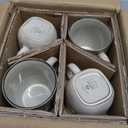 famiware Coffee Mugs Set of 4, Ocean Square 13oz Coffee Cup Set with Handle for Cocoa, Milk, Hot Chocolate, Tea, Water, Stoneware Cups for Kitchen, Microwave and Dishwasher Safe, Light khaki
