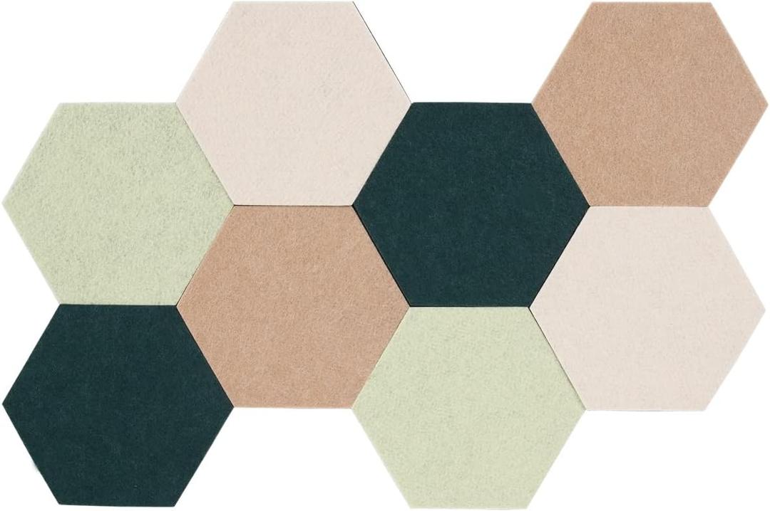 LAJAR 8 Pcs Hexagon Felt Bulletin Board Tiles, Self Adhesive Felt Pin Board Wall Tiles for Photos, Pictures, Memos (Green)