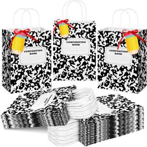 Kolldenn 36 Pcs Teacher Gift Bags Composition Paper Bags with Handles Notebook Line Teacher Appreciation Graduation Gifts Bag for Kindergarten Preschool End of Year Party Favors (Composition)