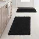MIULEE Set of 2 Waffle Bathroom Rugs, Boho Bath Rugs Non Slip Washable, Super Absorbent Bath Mats, Ultra Soft Rubber Backed Shower Mats for Bathroom Floor, Tub and Shower, Black, 17x24 Inch
