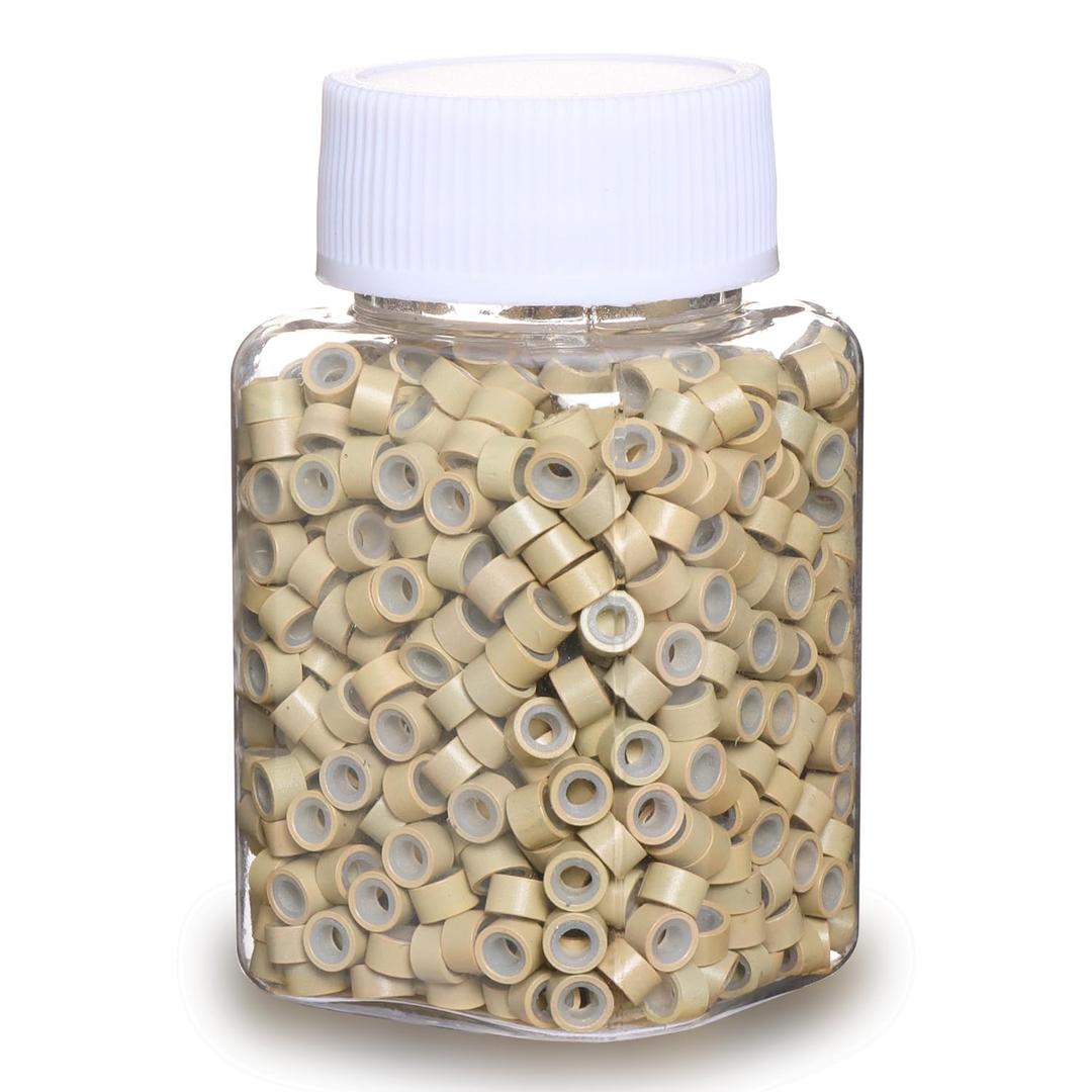 1000pcs 5mm Blonde Extension Beads,Silicone Lined Micro Rings,MicroLink I Tip Weft Beads for Hair Tinsel and Feathers Extensions
