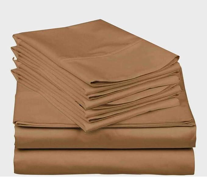 Thread Count-6Pcs Bed Sheet Set 100% Cotton Bed Sheets Taupe Twin Sheets Set, Long Staple Cotton Sheets, Fits Mattress Upto 18" Deep Pocket, Bedsheet and Pillowcase, Bedding Set