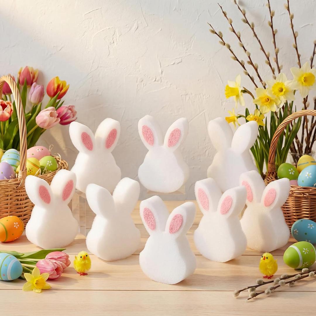 Tioncy 12 Pack Kitchen Sponges Bulk Dual Sided Scrubber Sponges Dishwashing Kitchen Cleaning Accessories for Household Supplies(Easter Bunny,White, Pink)