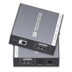 8K HDMI 2.1 Audio Extractor 4K@120Hz/8K@60Hz, HDMI to Optical and 3.5mm Audio Adapter for PS4/5, Fire Stick, Speakers, Headphones, Blu-ray Player