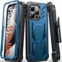 FNTCASE for iPhone 15-Pro-Max Phone Case 6.7", Built-in Screen Protector & Kickstand & Belt-Clip Heavy Duty Military Grade Shockproof Protection Rugged Case - Blue