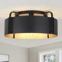 AFLCBYH Flush Mount Ceiling Light, 5-Light Large Industrial Ceiling Light Fixture Matte Black with Gold Inside Close to Ceiling Lights for Living Room Kitchen Island,E26 Base (Not Included Bulb)